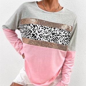 💙 Shein Animal Print Sequins Blouse